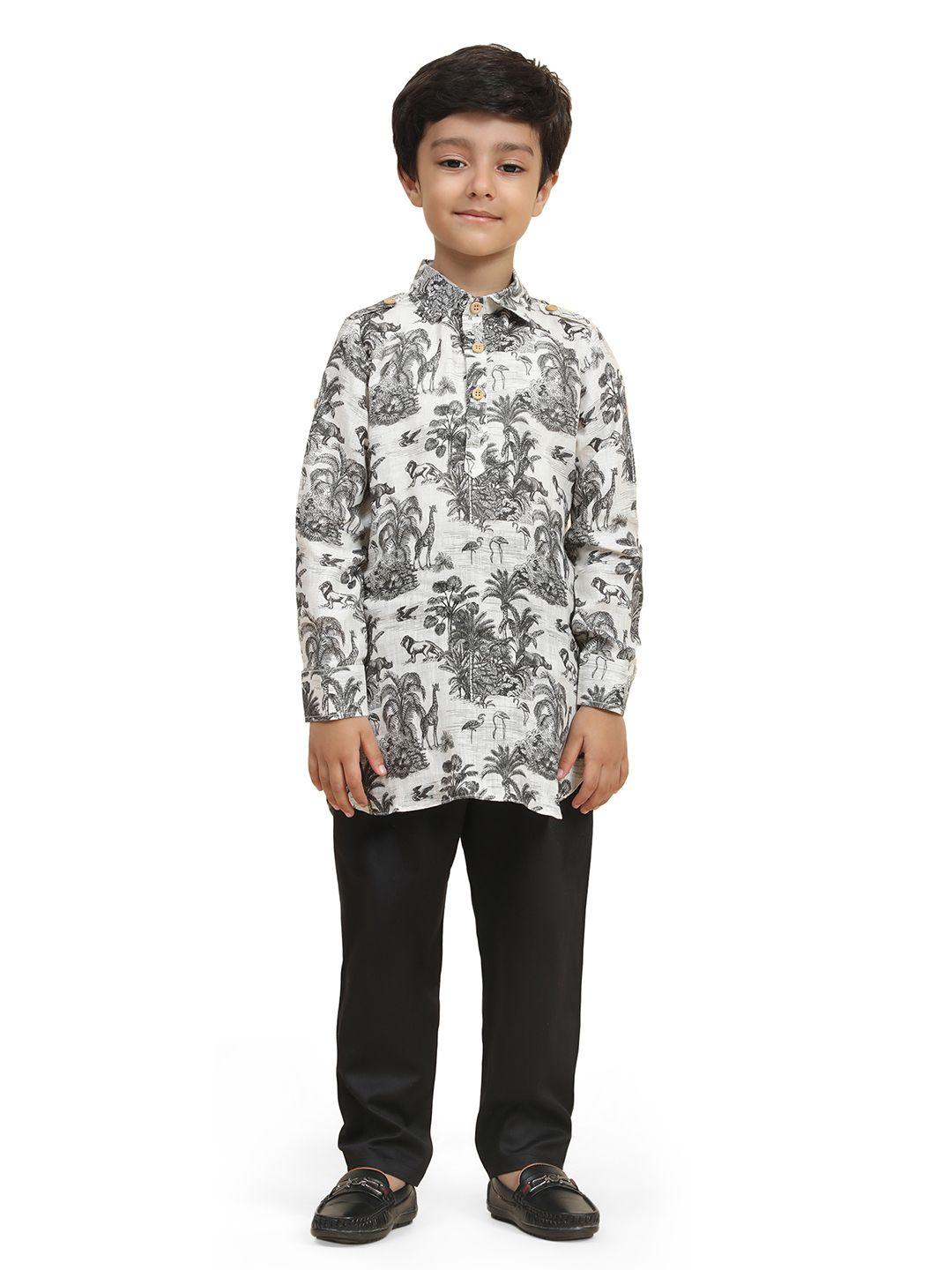 baesd boys floral printed shirt collar regular kurta with pyjamas