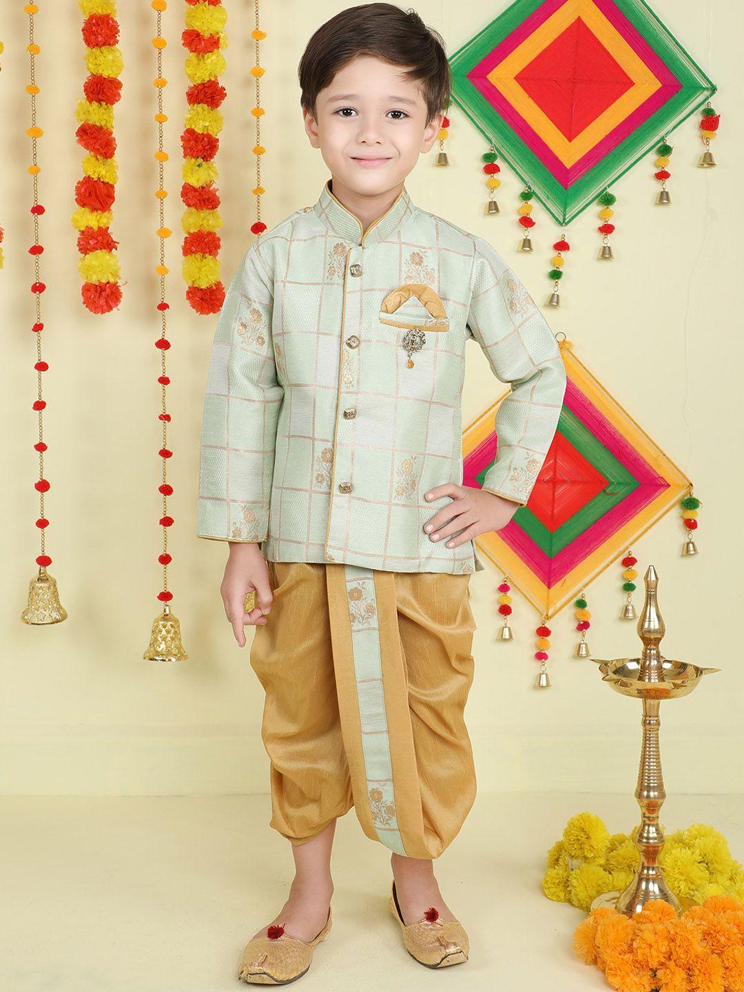 baesd boys floral woven design mandarin collar silk cotton kurta with dhoti pants