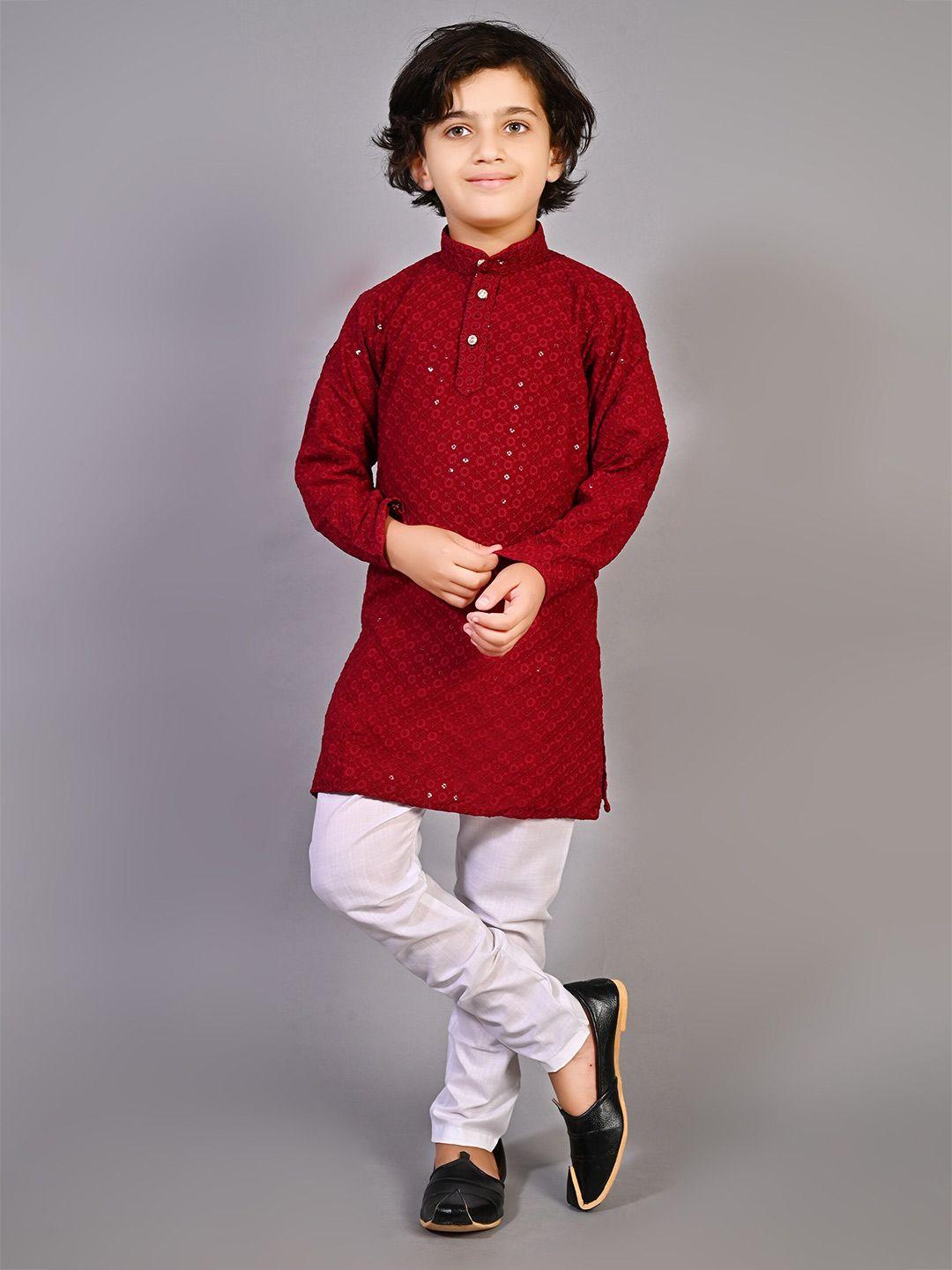 baesd boys geometric embroidered mandarin collar long sleeves kurta with pyjamas