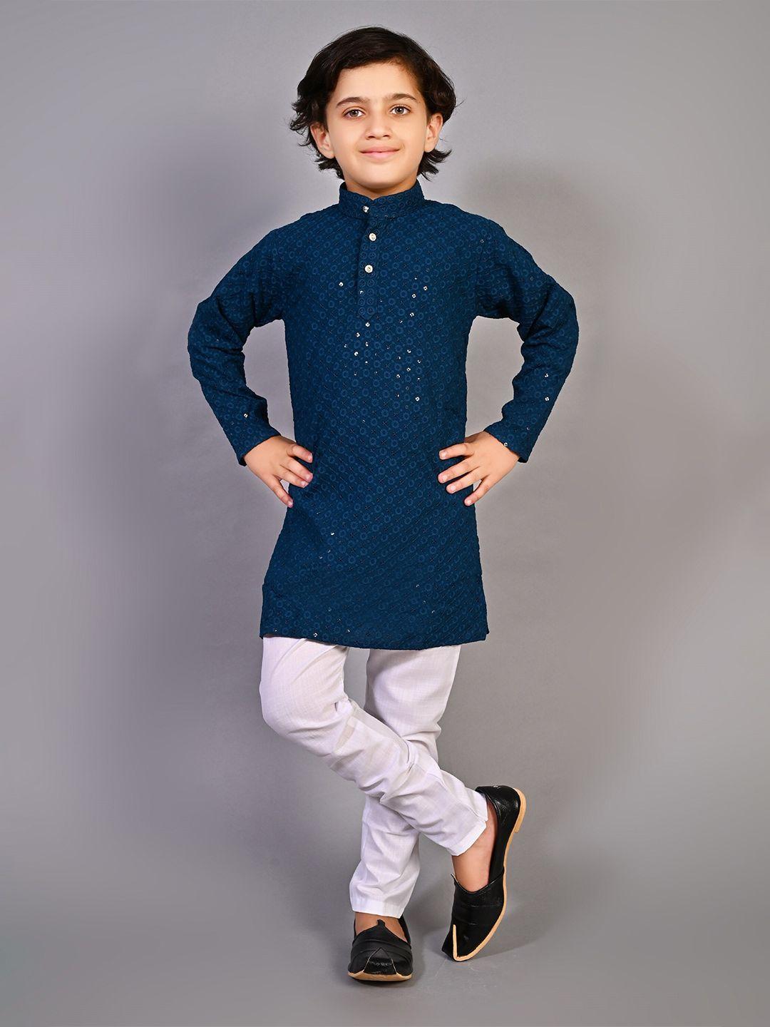 baesd boys geometric embroidered straight sequinned kurta with pyjamas