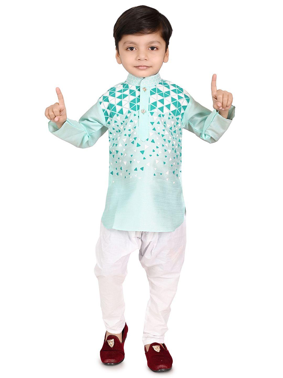 baesd boys geometric printed mandarin collar straight kurta with pyjama