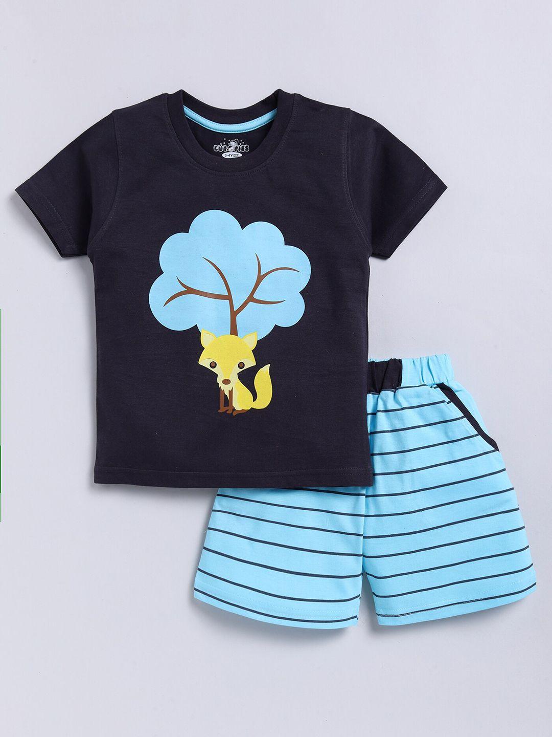 baesd boys graphic printed t-shirt with striped shorts