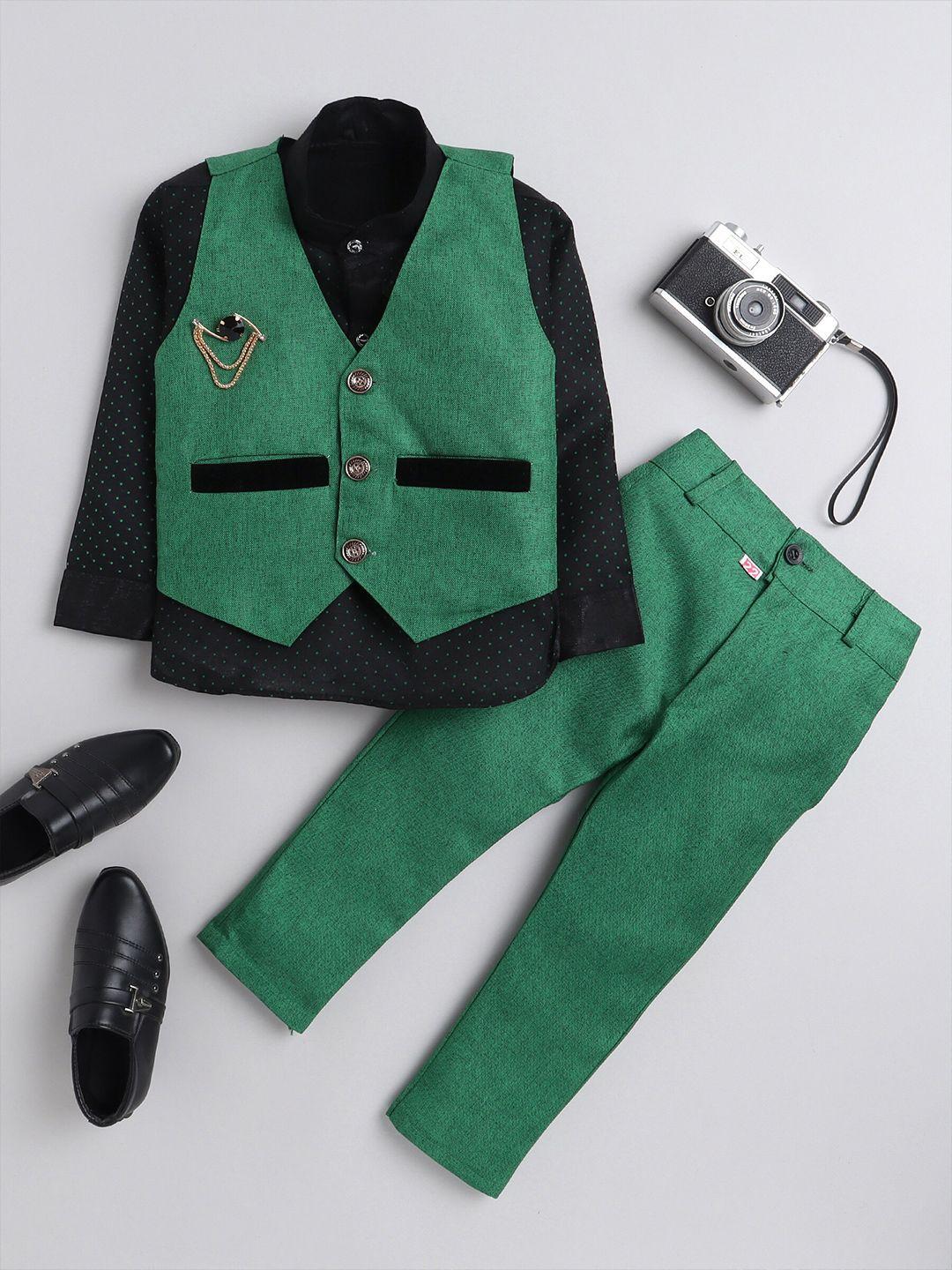 baesd boys green & black shirt with trousers & waistcoat