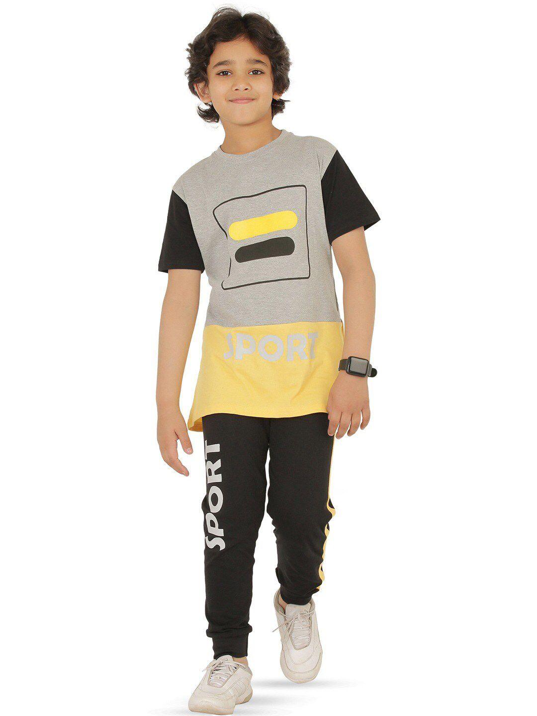 baesd boys grey & yellow printed t-shirt with trousers