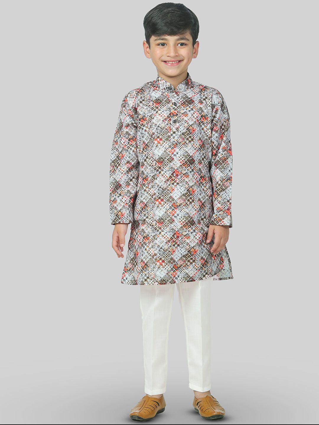 baesd boys grey printed regular kurta with pyjamas