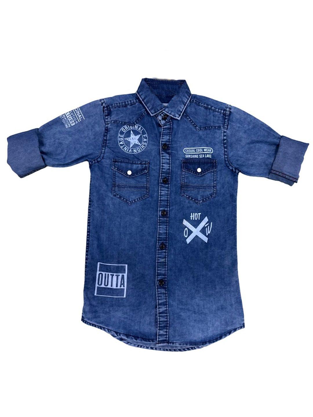 baesd boys india slim faded spread collar denim casual shirt