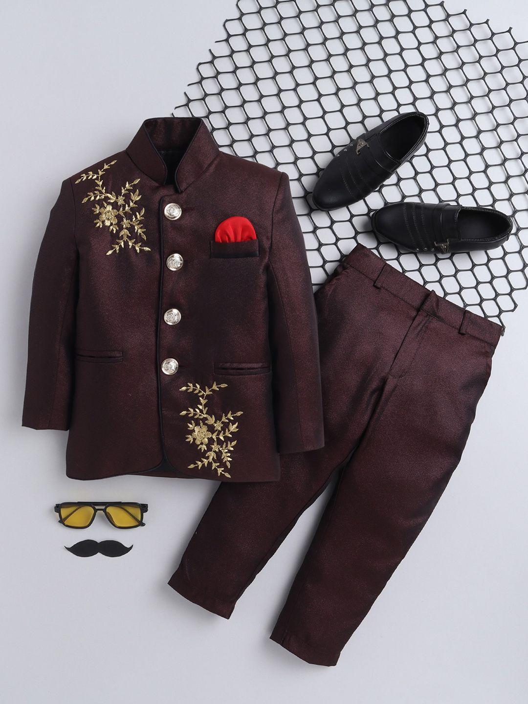 baesd boys mandarin collar embroidered detailed bandhgala blazer with trouser