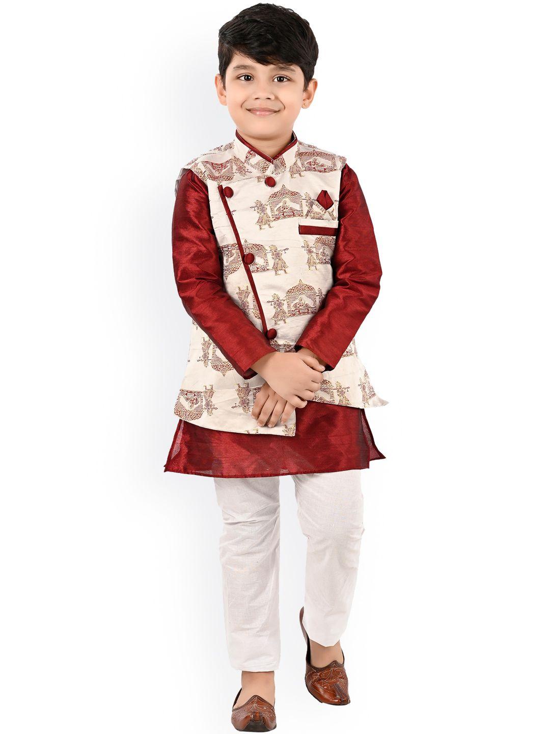 baesd boys mandarin collar kurta with pyjamas & nehru jacket