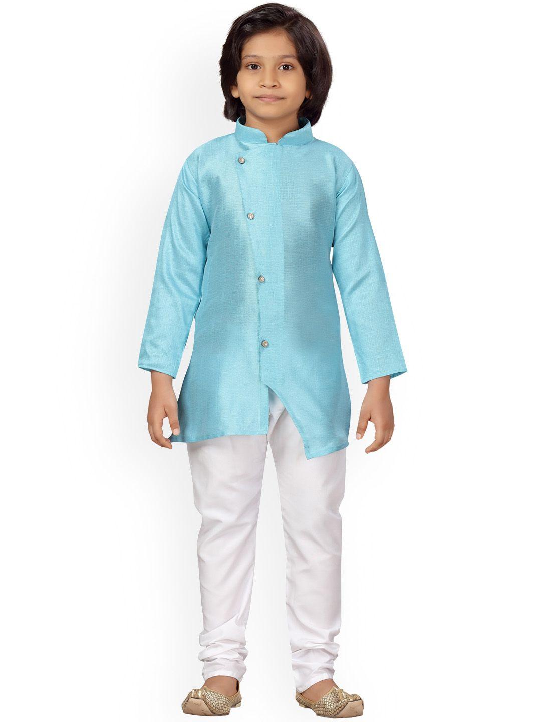 baesd boys mandarin collar pure silk kurta with pyjamas