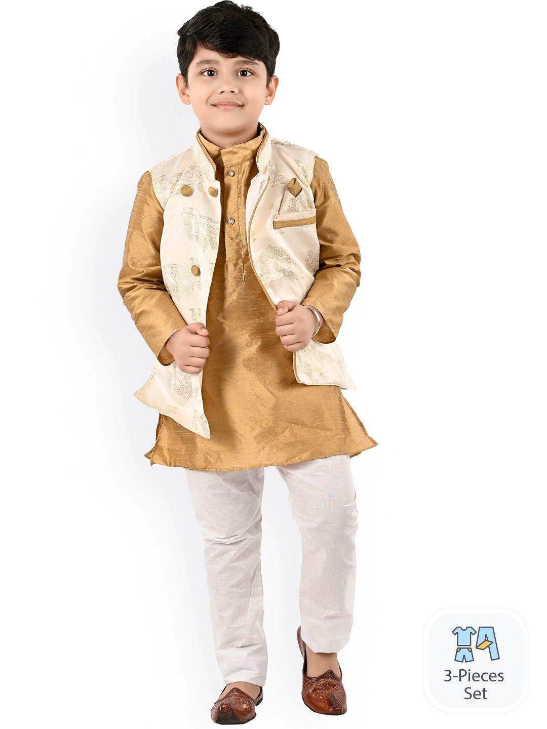 baesd boys mandarin collar regular kurta with pyjamas & nehru jacket