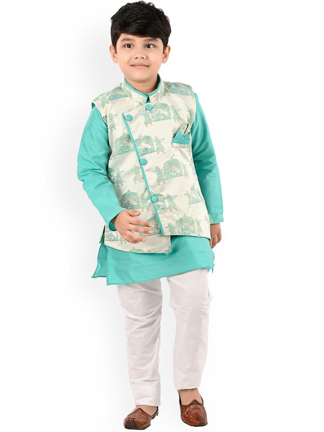 baesd boys mandarin collar regular kurta with pyjamas & nehru jacket