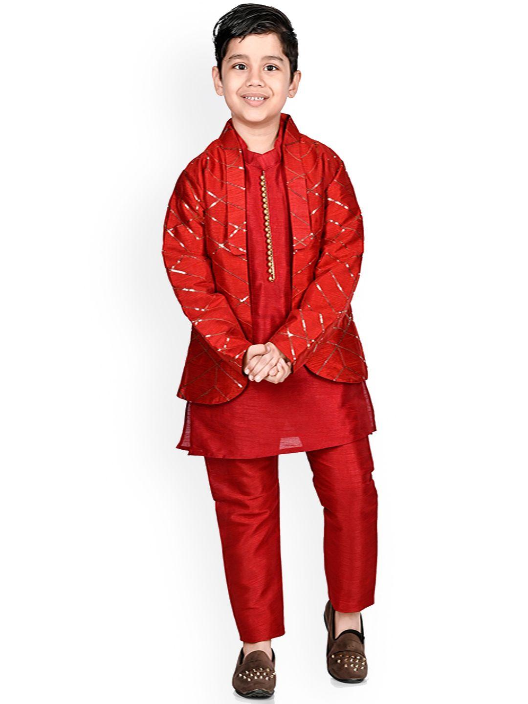 baesd boys mandarin collar silk sherwani with pyjama & coat