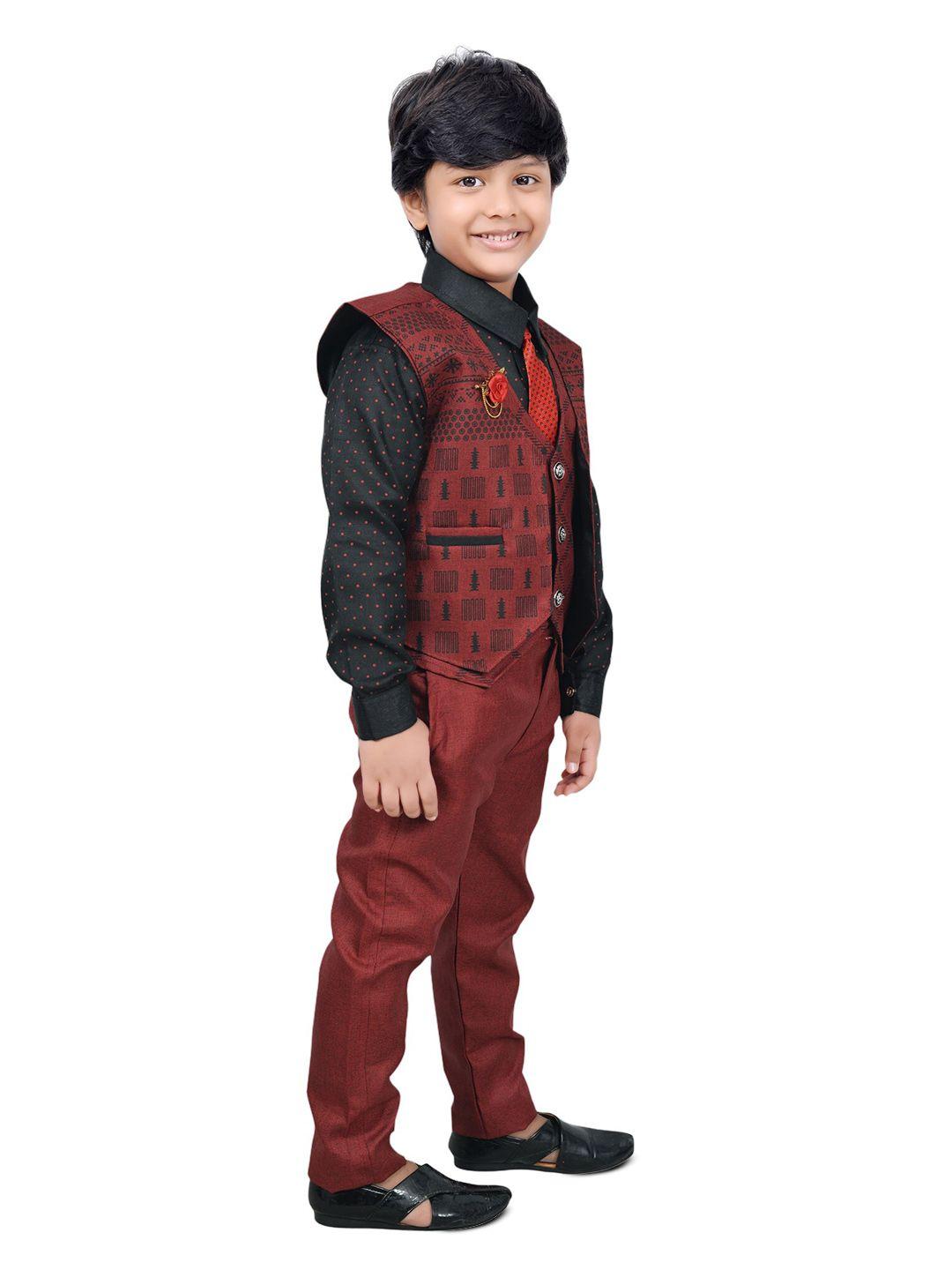 baesd boys maroon & black printed shirt with trousers