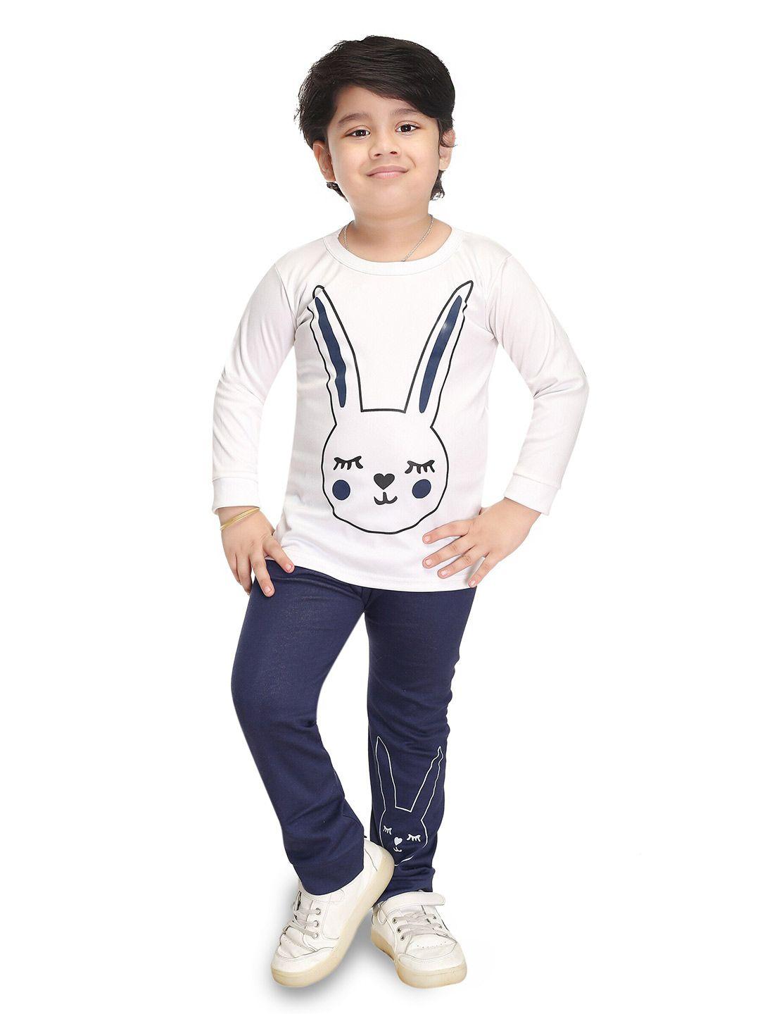 baesd boys navy blue & white printed t-shirt with trousers