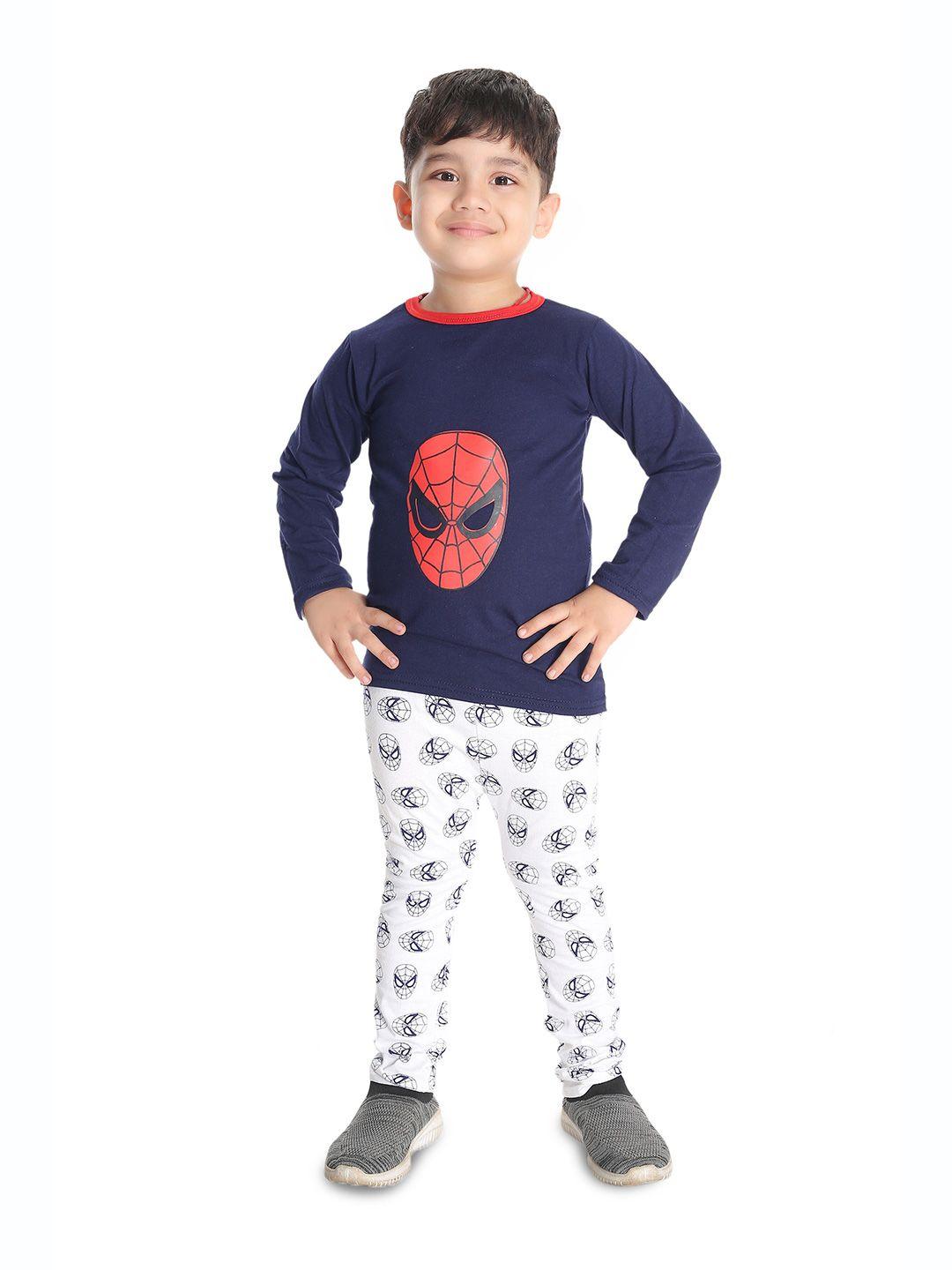 baesd boys navy blue & white printed t-shirt with trousers