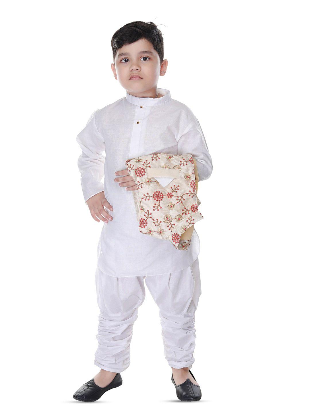 baesd boys off white regular kurta with churidar