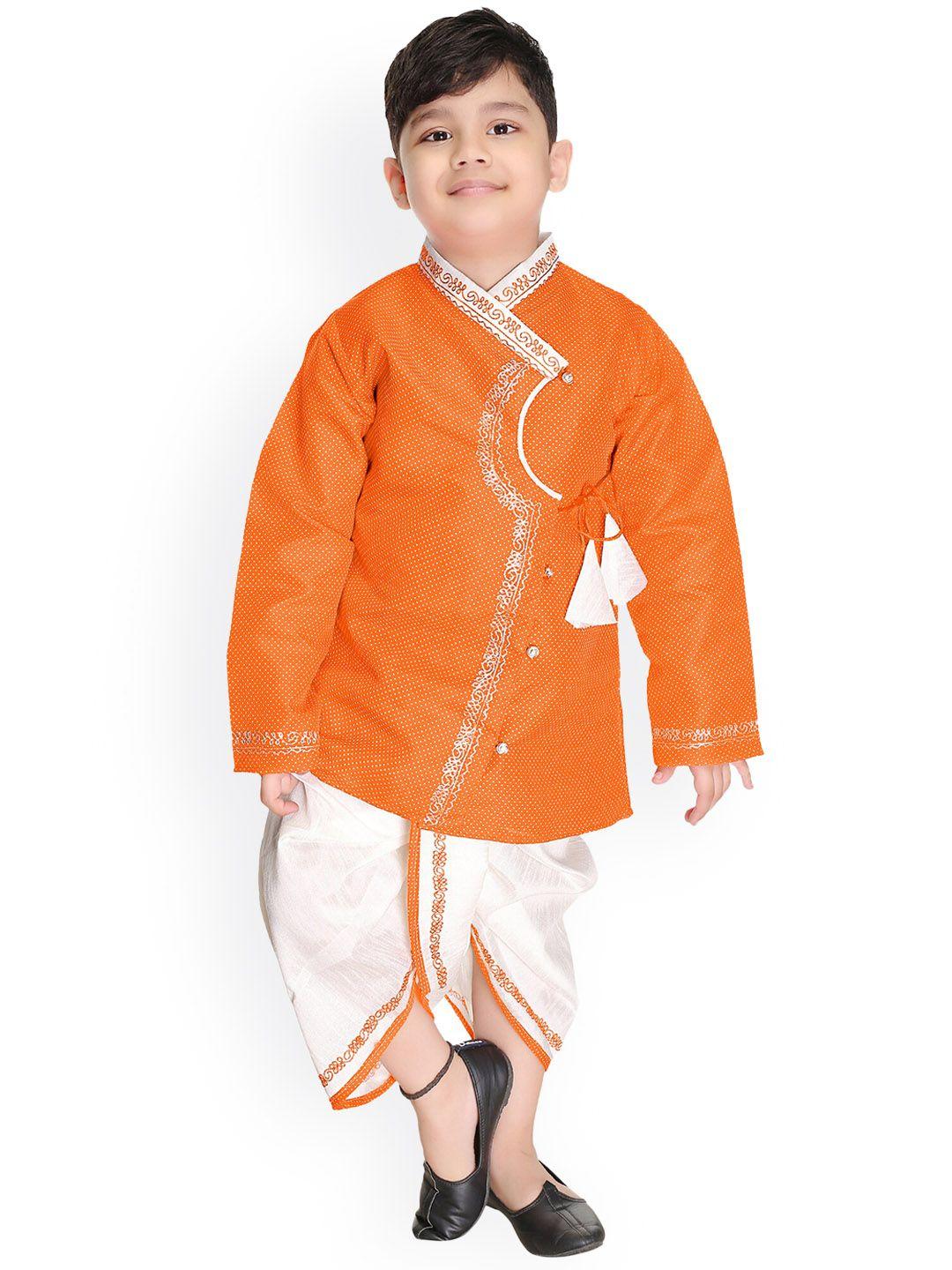 baesd boys orange angrakha pure cotton kurta with dhoti pants