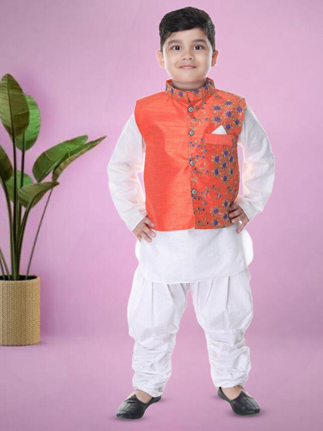 baesd boys orange regular kurta with dhoti pants