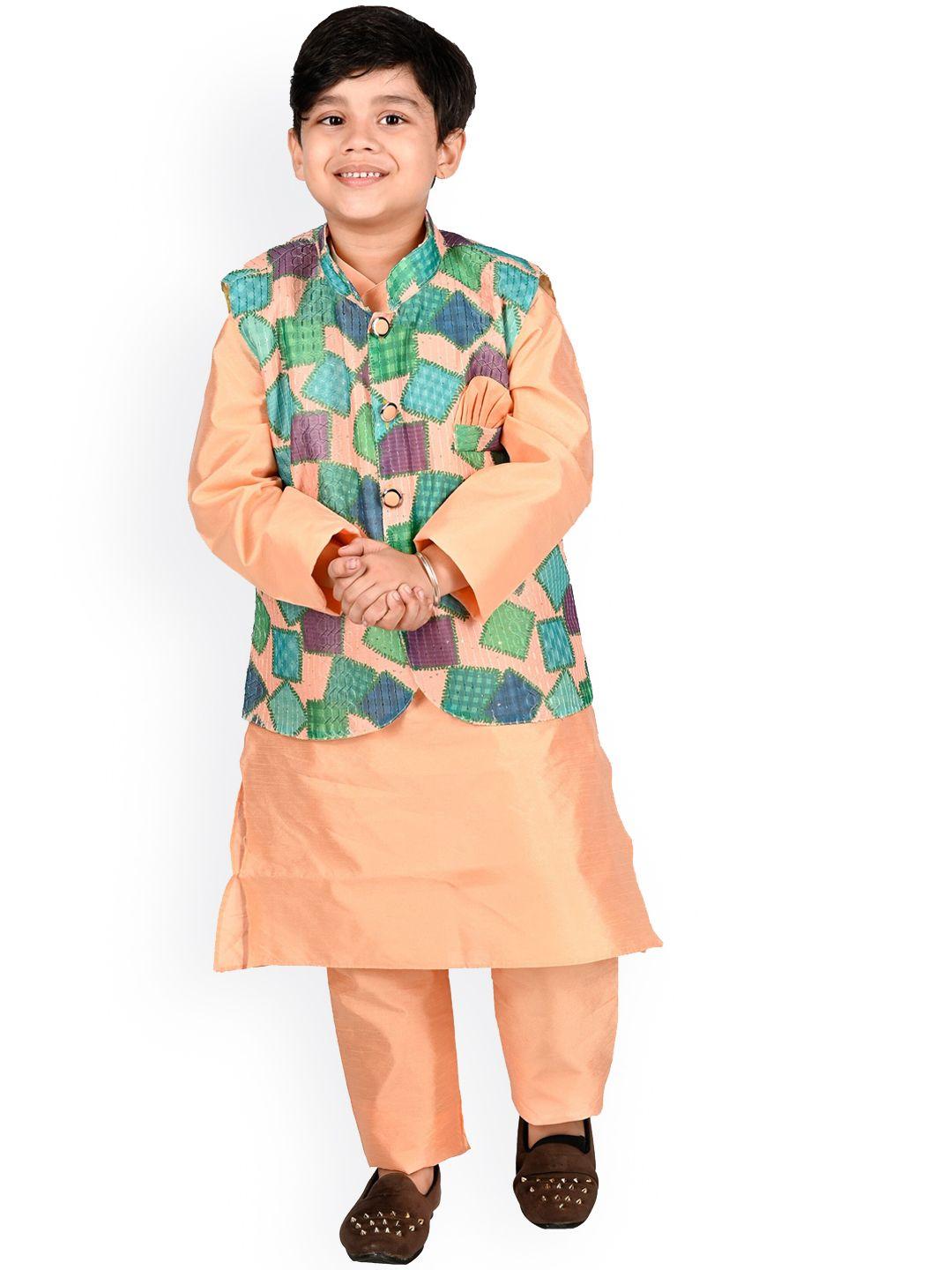 baesd boys orange regular kurta with pyjamas