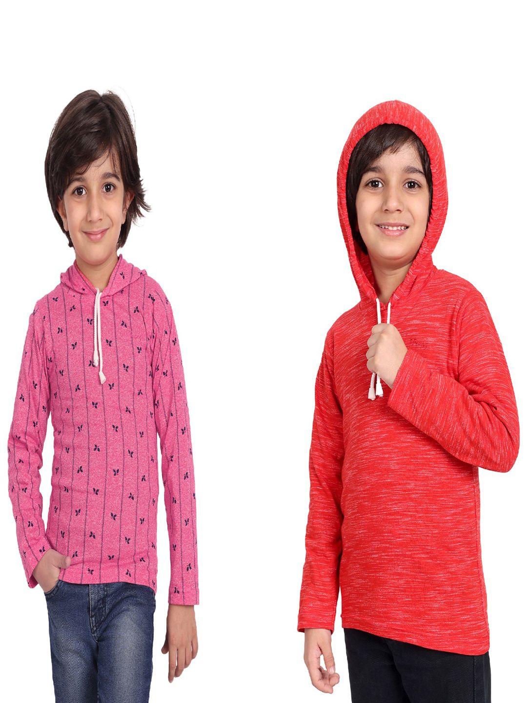 baesd boys pack of 2 printed cotton hooded t-shirts