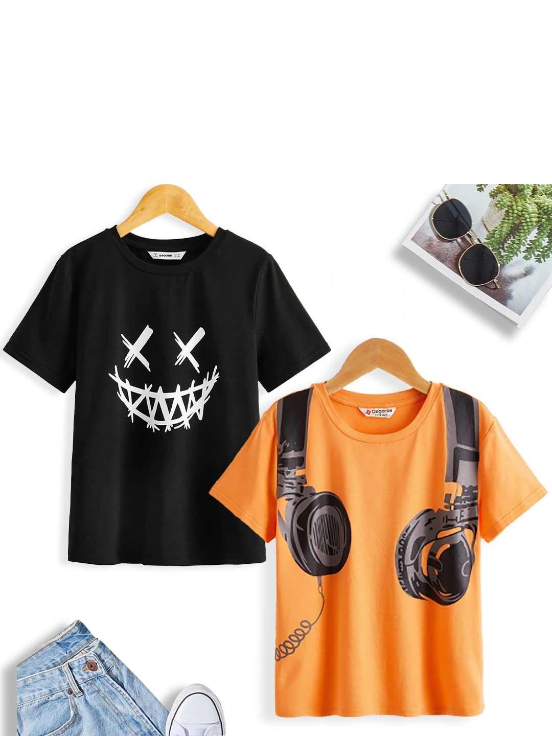 baesd boys pack of 2 printed round neck short sleeves cotton regular t-shirt