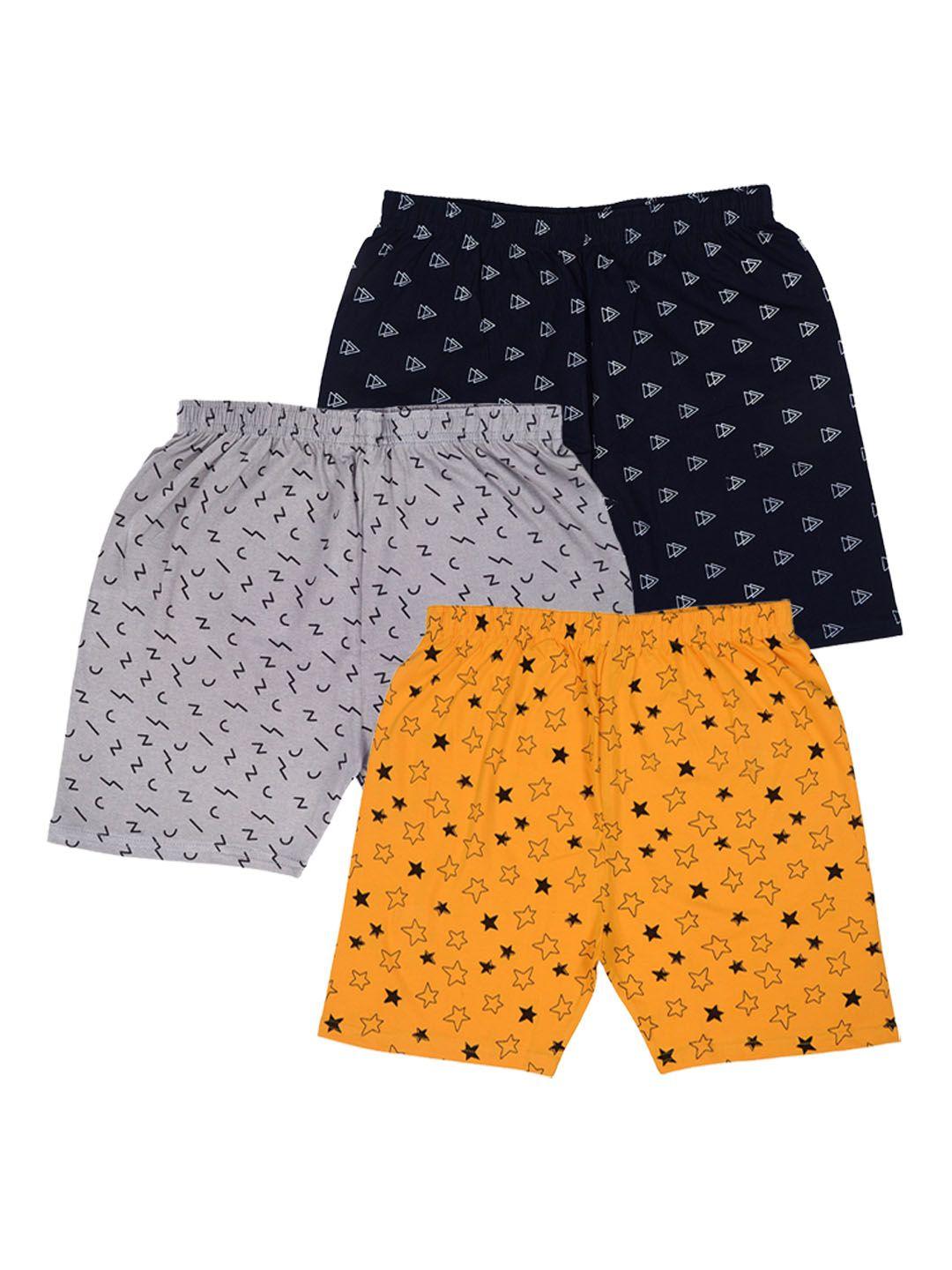 baesd boys pack of 3 geometric printed pure cotton shorts