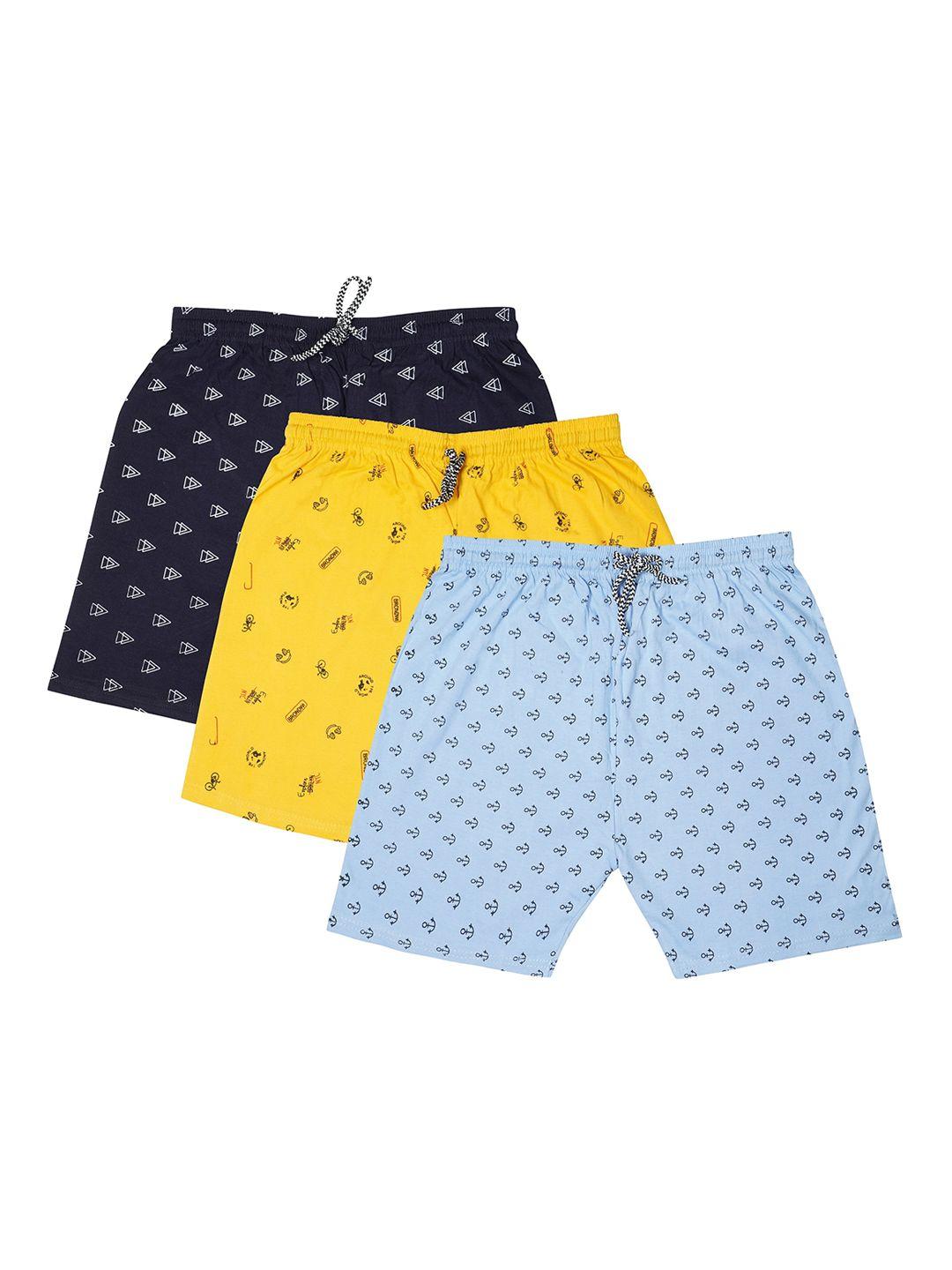 baesd boys pack of 3 geometric printed pure cotton shorts