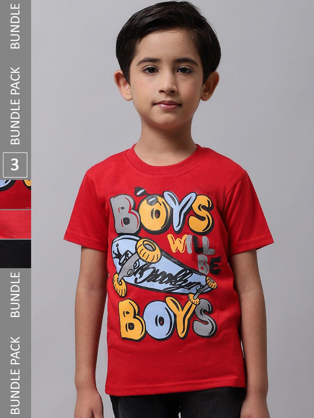 baesd boys pack of 3 graphic printed pure cotton t-shirt