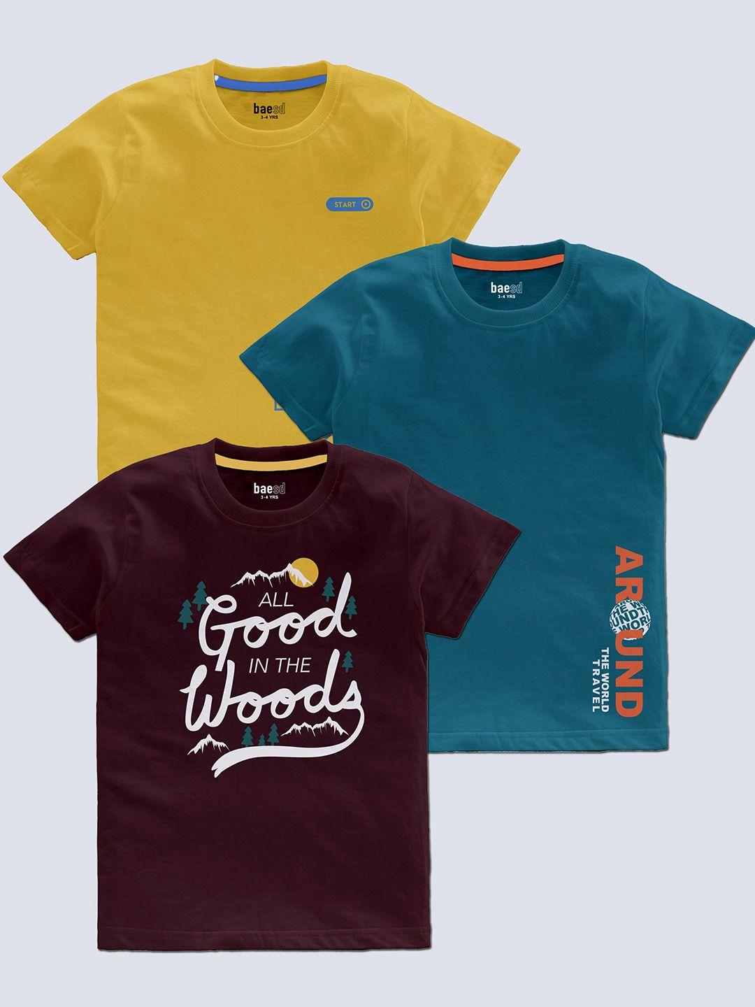 baesd boys pack of 3 typography printed round neck regular t-shirt