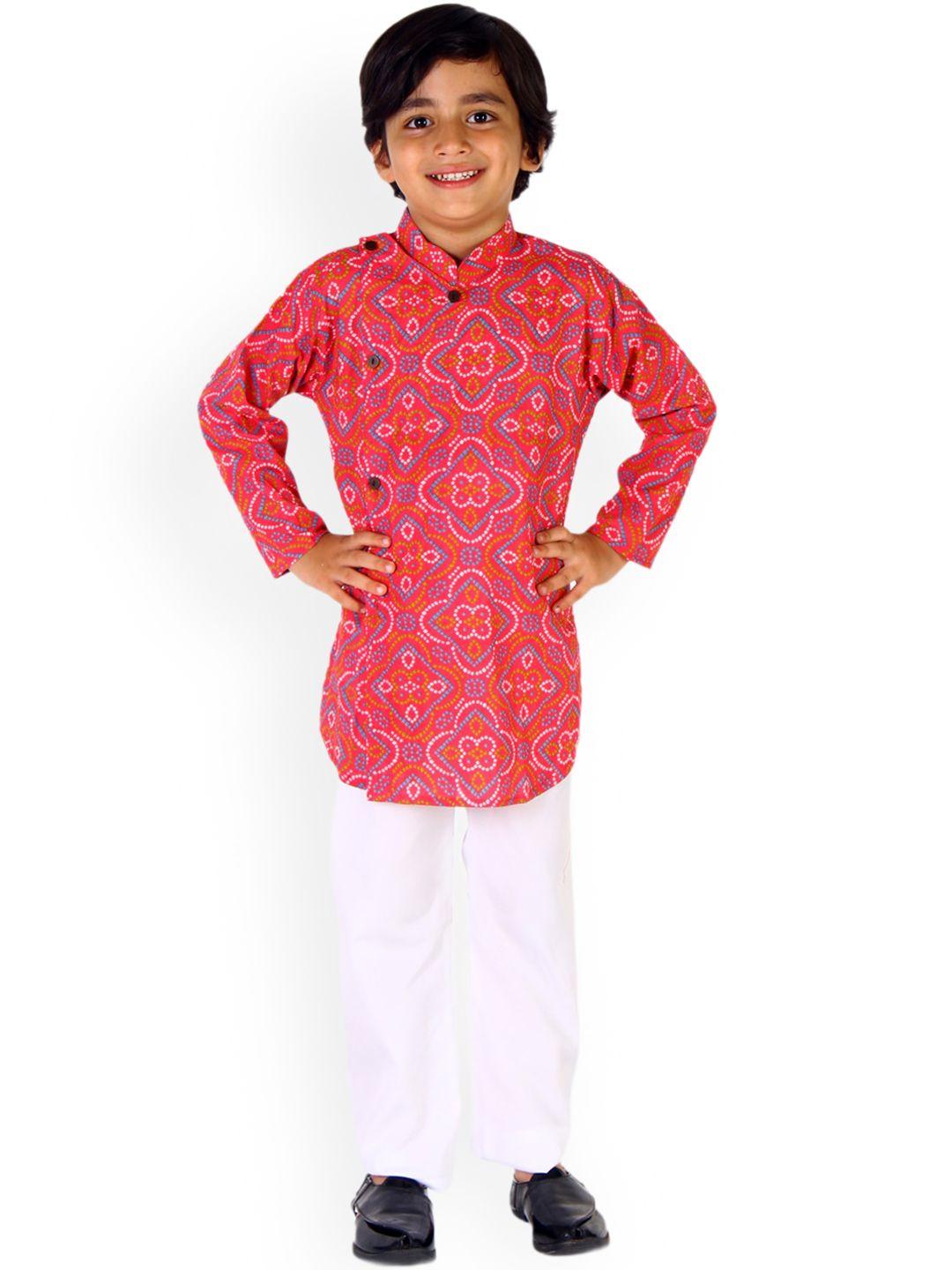 baesd boys pink ethnic motifs printed regular pure cotton kurta with pyjamas