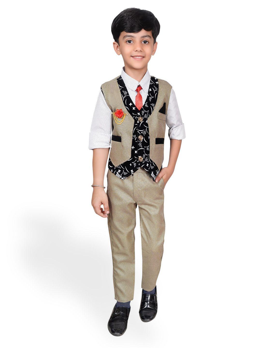 baesd boys polka dots printed shirt with trousers & single breasted waistcoat