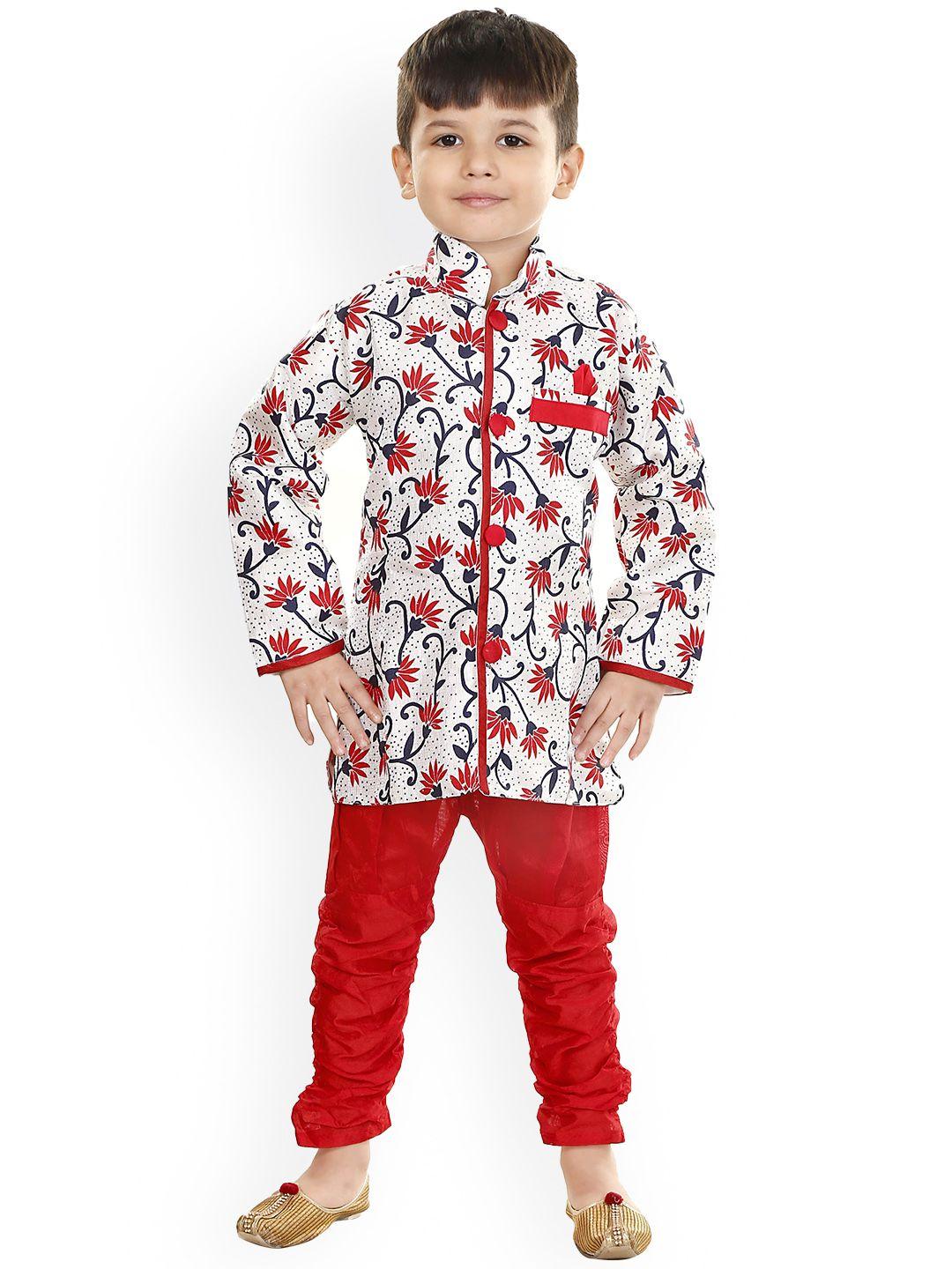 baesd boys printed dupion silk sherwani set