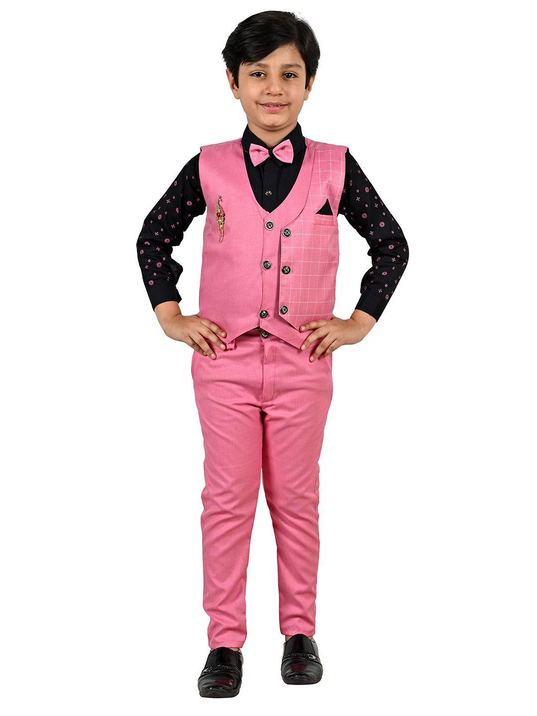 baesd boys printed pure cotton shirt with trousers & waistcoat clothing set