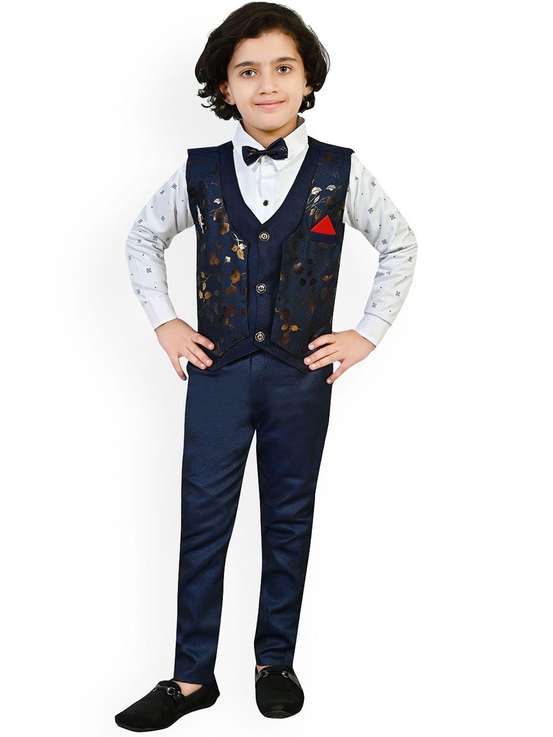 baesd boys printed pure cotton single breasted three piece party suit