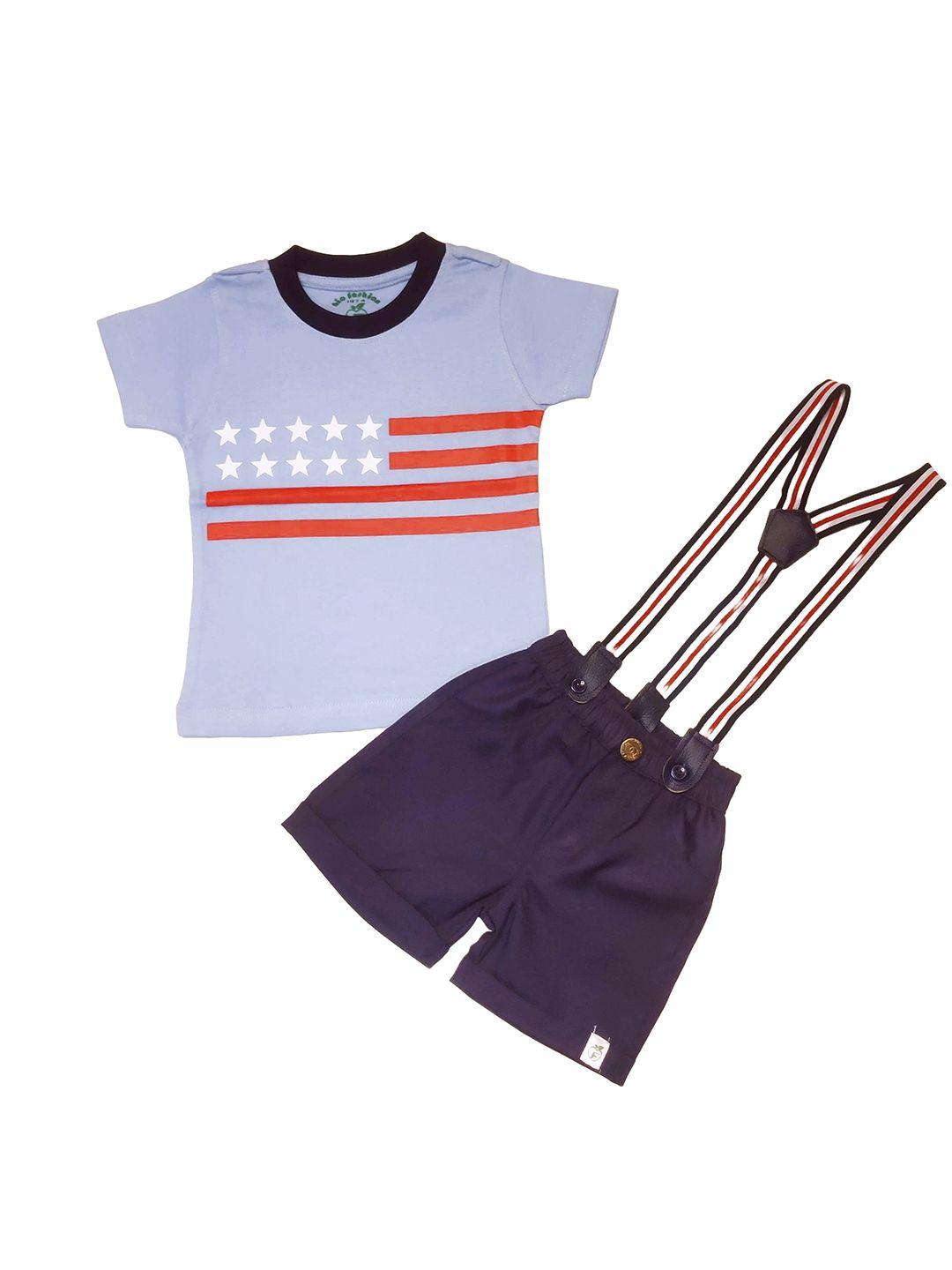 baesd boys printed pure cotton t-shirt with shorts & suspenders