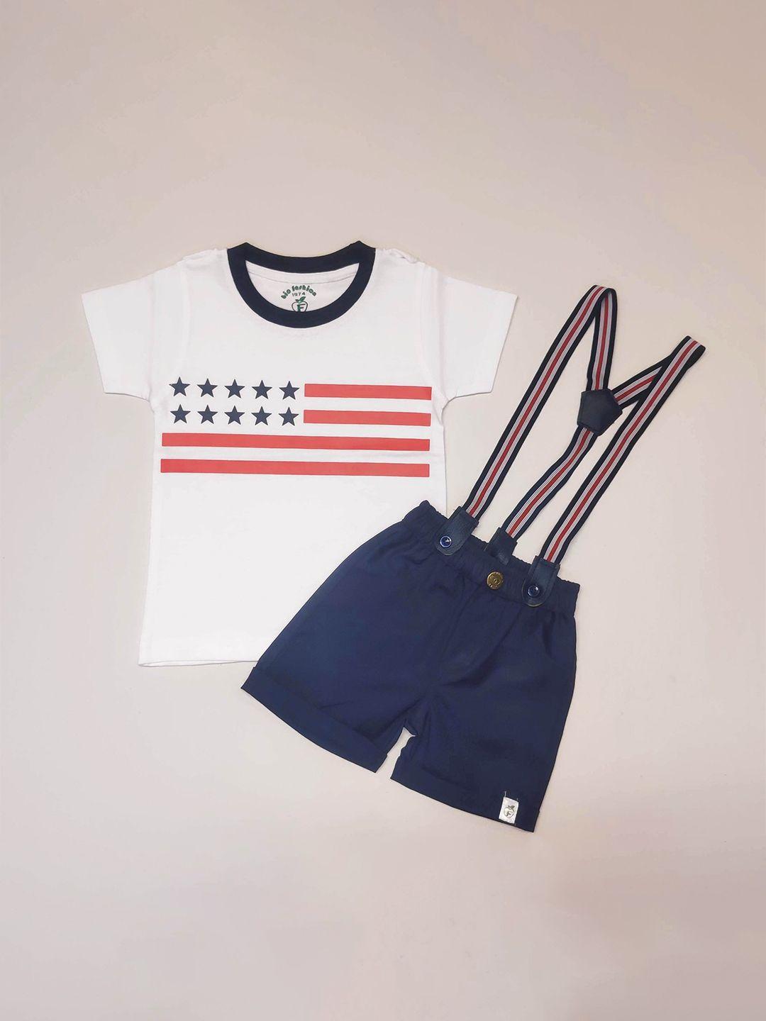 baesd boys printed pure cotton t-shirt with shorts & suspenders