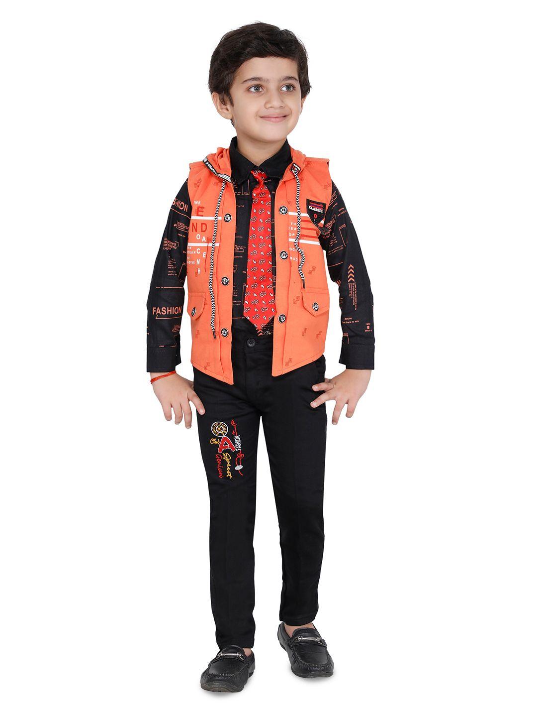 baesd boys printed shirt & trousers with tie