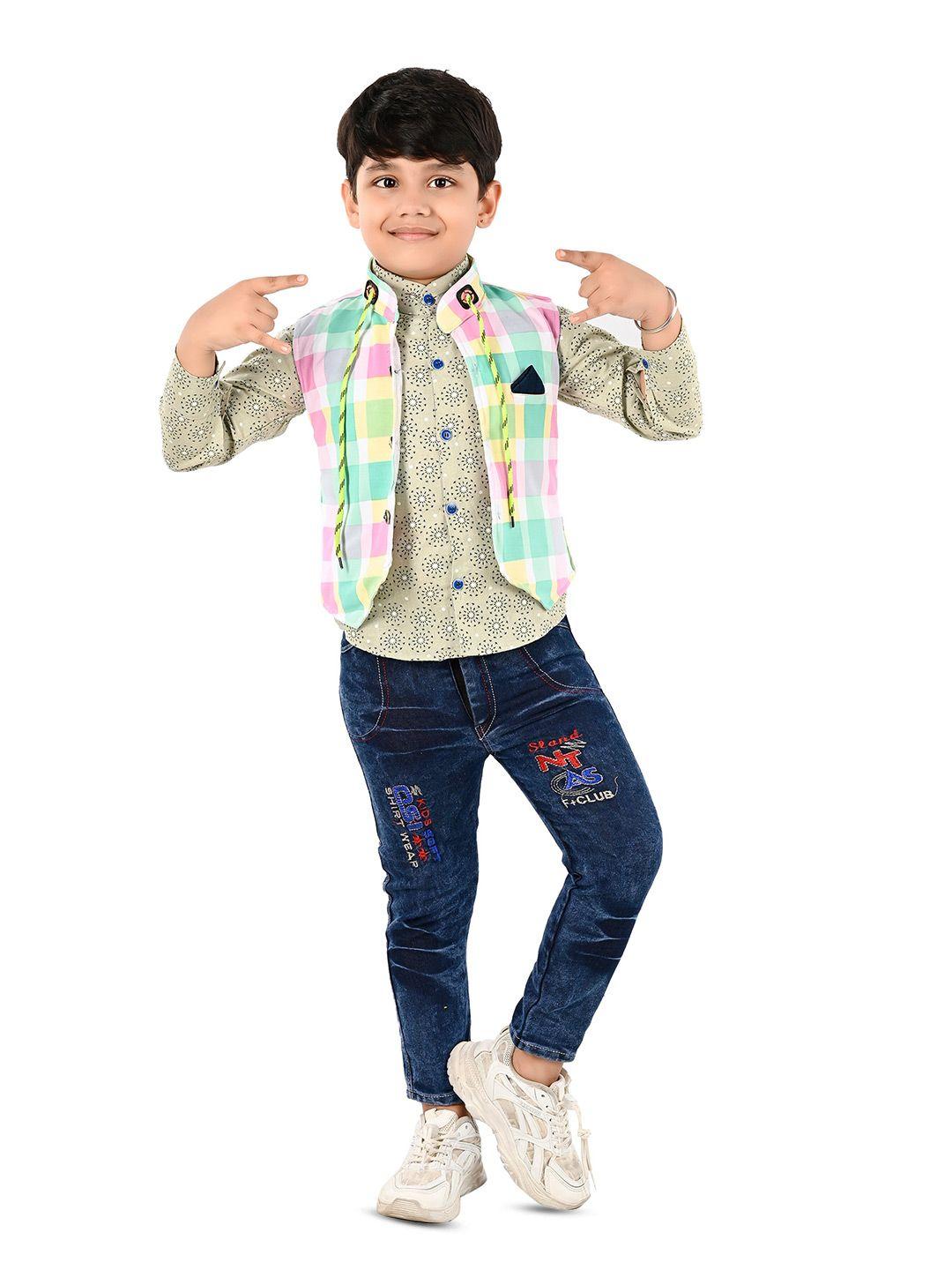 baesd boys printed shirt & trousers with waistcoat