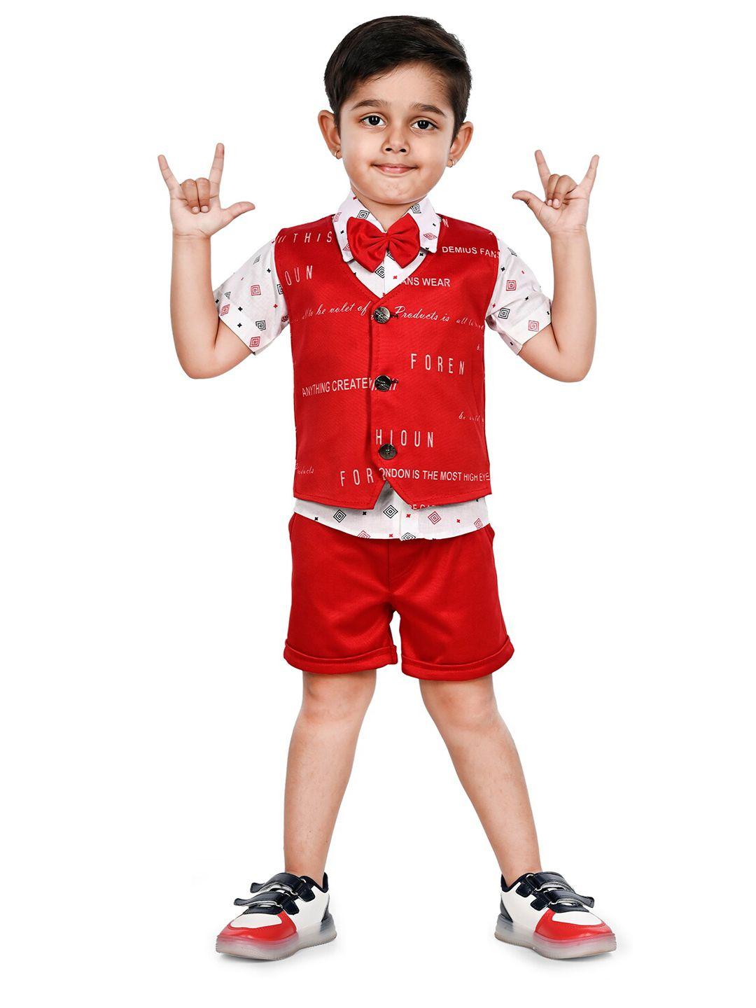 baesd boys printed shirt collar pure cotton shirt & shorts with waistcoat