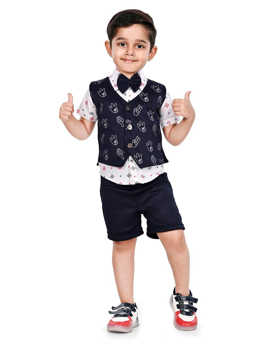 baesd boys printed shirt collar pure cotton shirt & shorts with waistcoat