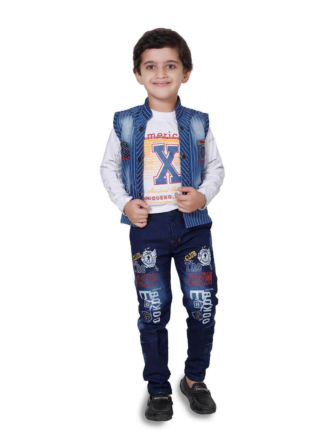 baesd boys printed t-shirt & jeans with waistcoat