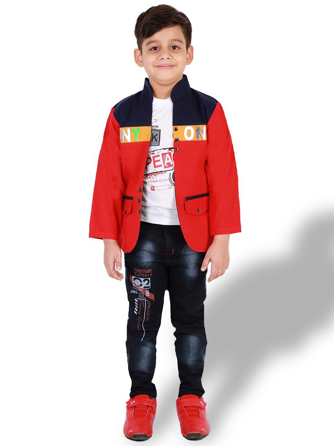 baesd boys printed t-shirt & trousers with waistcoat