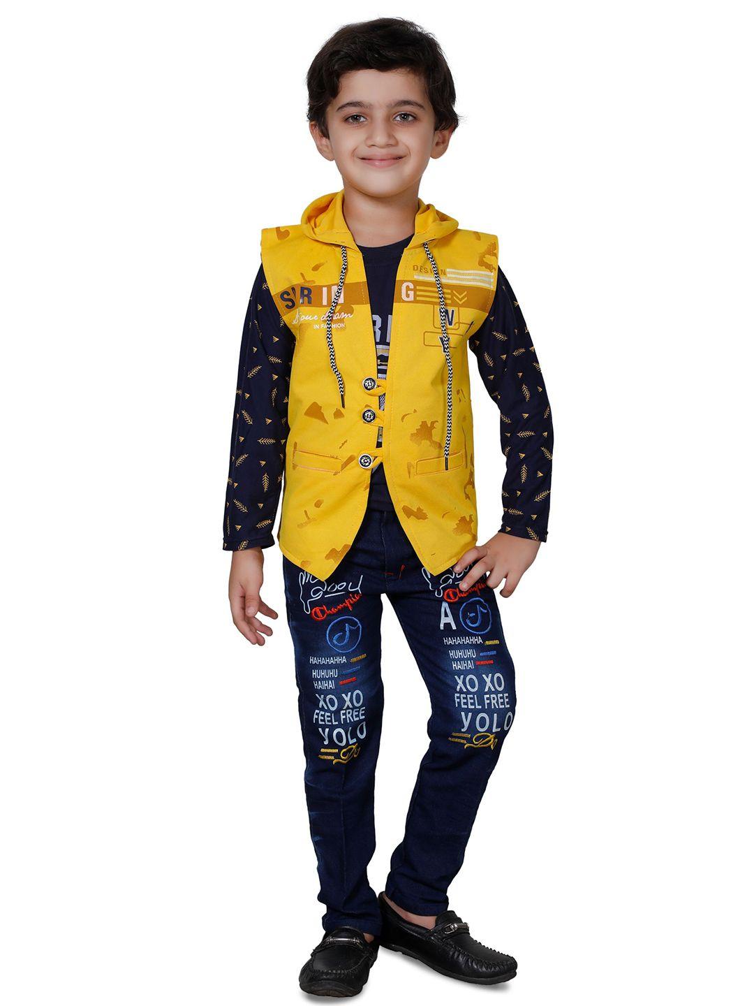 baesd boys printed t-shirt & trousers with waistcoat