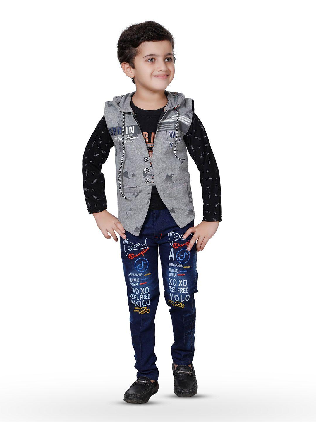 baesd boys printed t-shirt & trousers with waistcoat