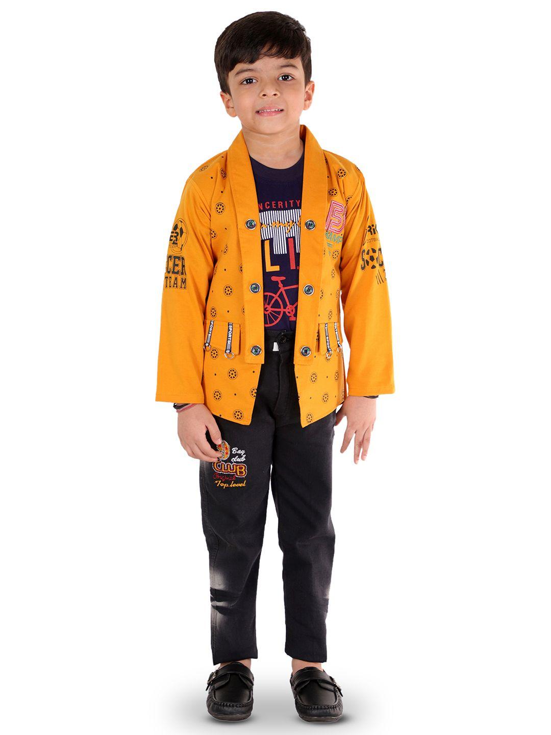 baesd boys printed t-shirt & trousers with waistcoat