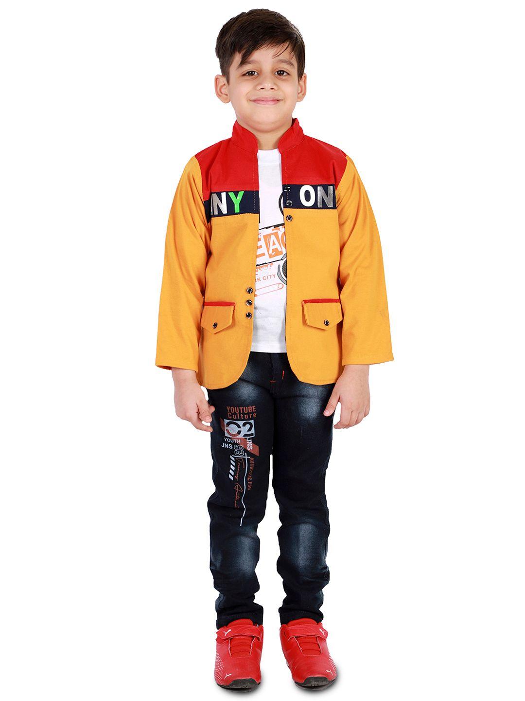 baesd boys printed t-shirt & trousers with waistcoat