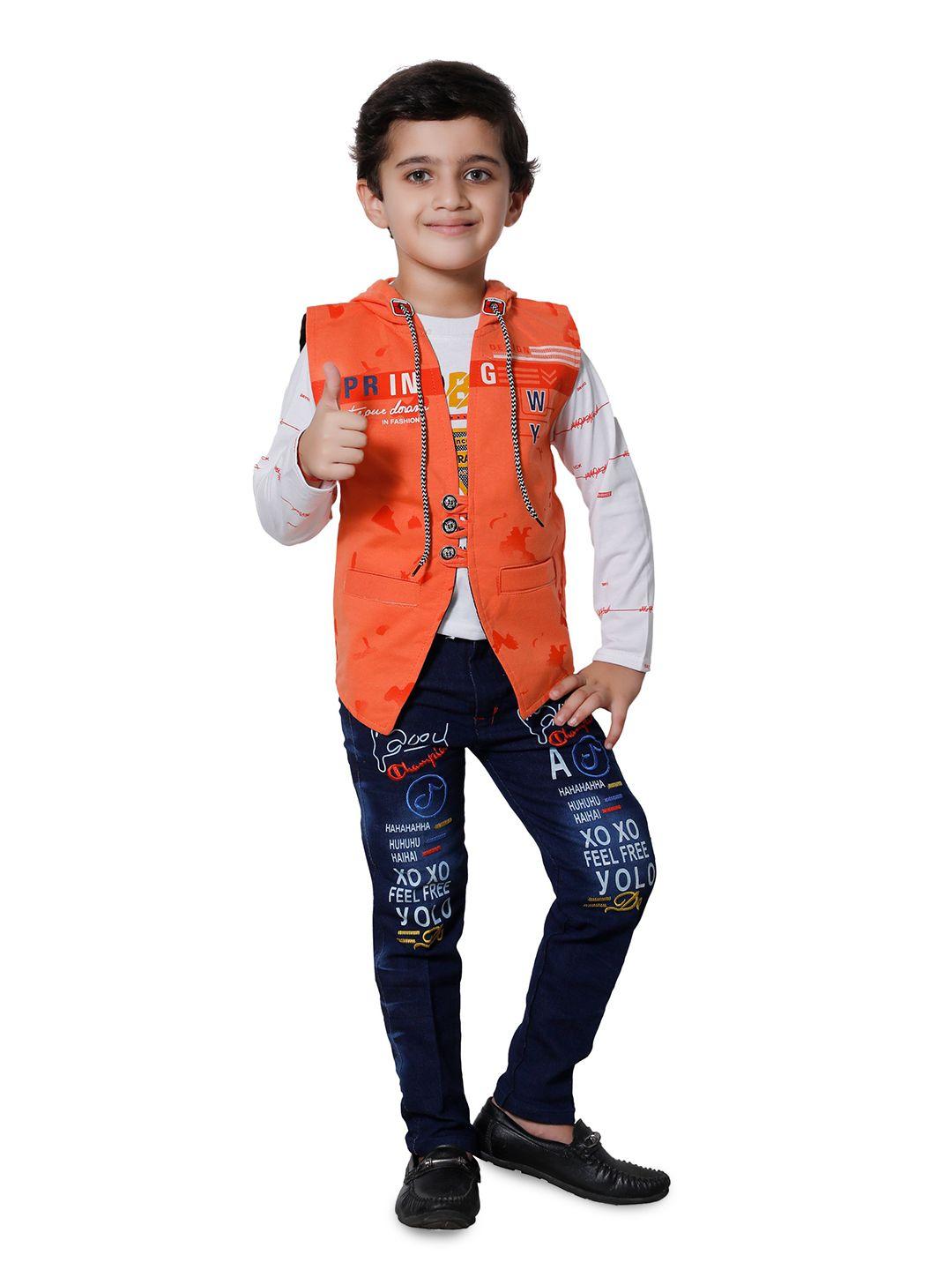 baesd boys printed t-shirt & trousers with waistcoat