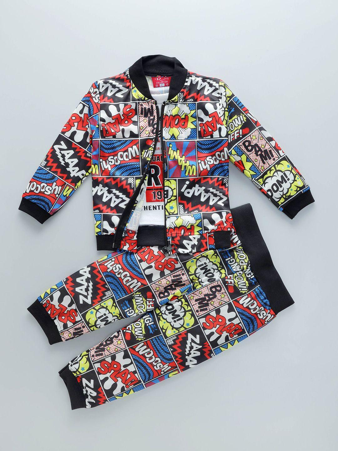 baesd boys printed t-shirt with trousers & jacket