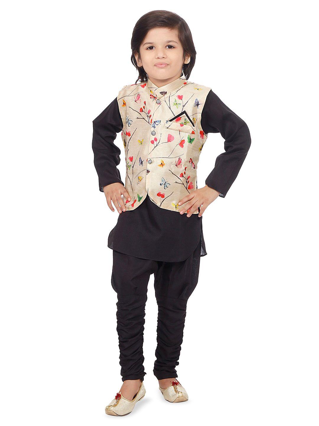 baesd boys pure cotton kurta with churidar & waistcoat