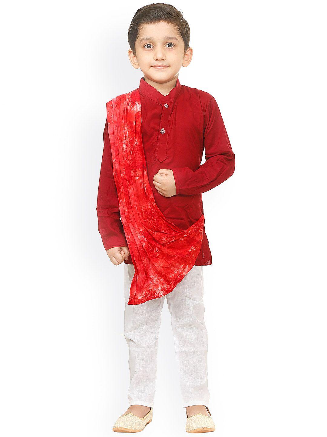 baesd boys pure cotton mandarin collar kurta with pyjamas & dupatta